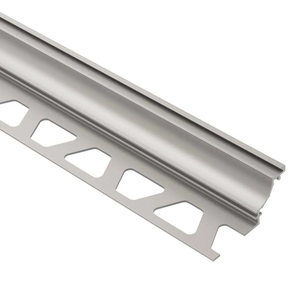 Satin Nickel Schluter Dilex-AHK 3/8" transition molding in satin finish, aluminum material