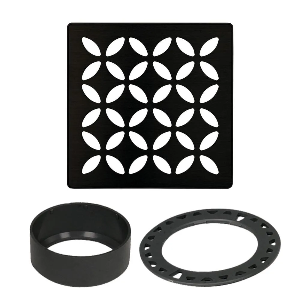 Schluter Kerdi-Drain 4 in. Matte Black Floral Drain Grate, matte black textured finish, ideal for shower systems