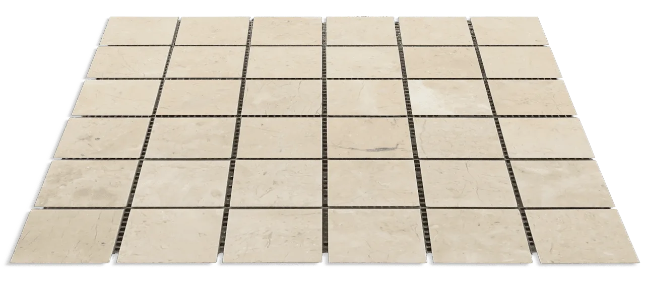 Sandy Beige Square Mosaic Tile - Polished Marble, 8.5mm thickness, ideal for floor and wall applications