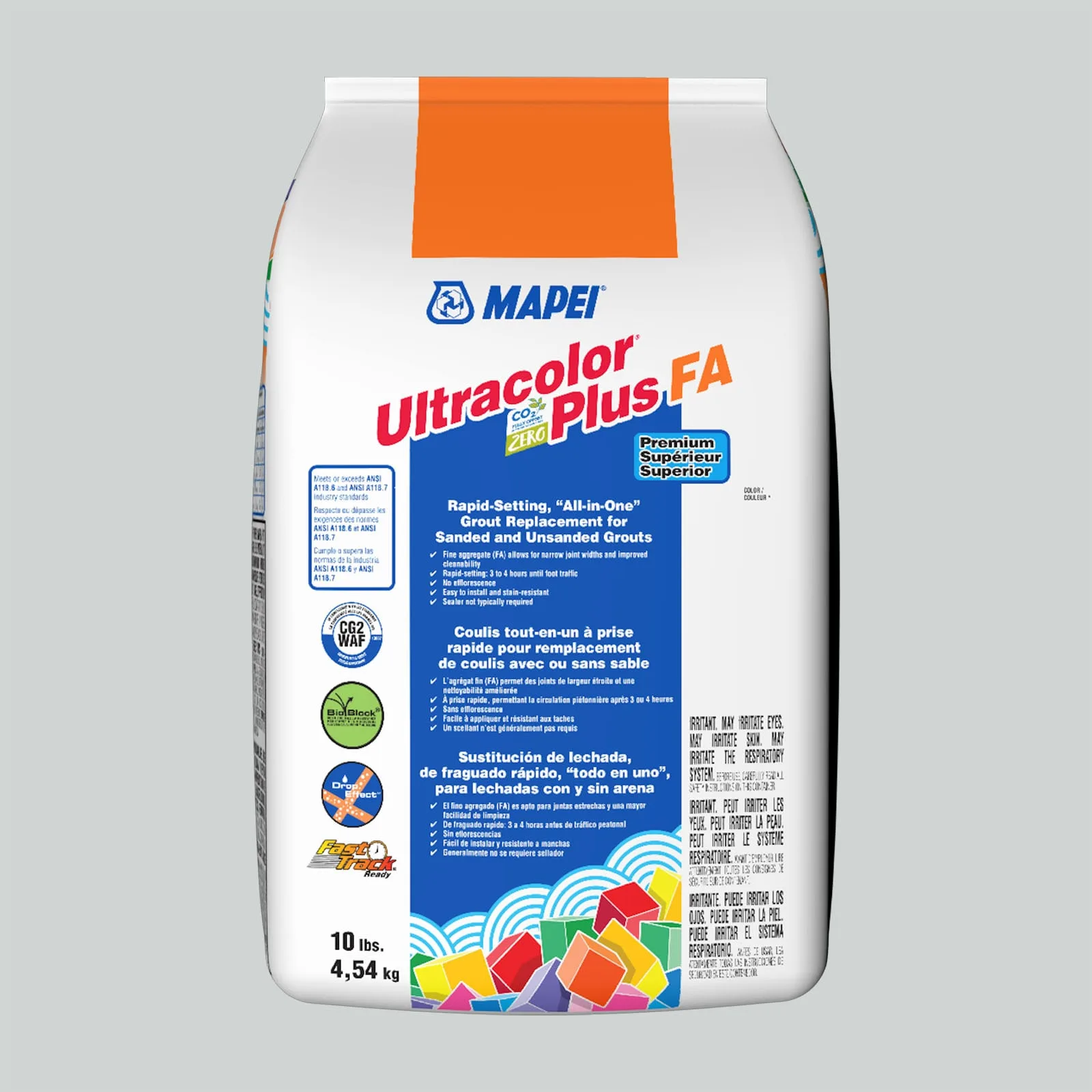 Mapei Ultracolor Plus FA Sea Salt Grout 10-lb bag, a light sea salt color, perfect for tile installations.