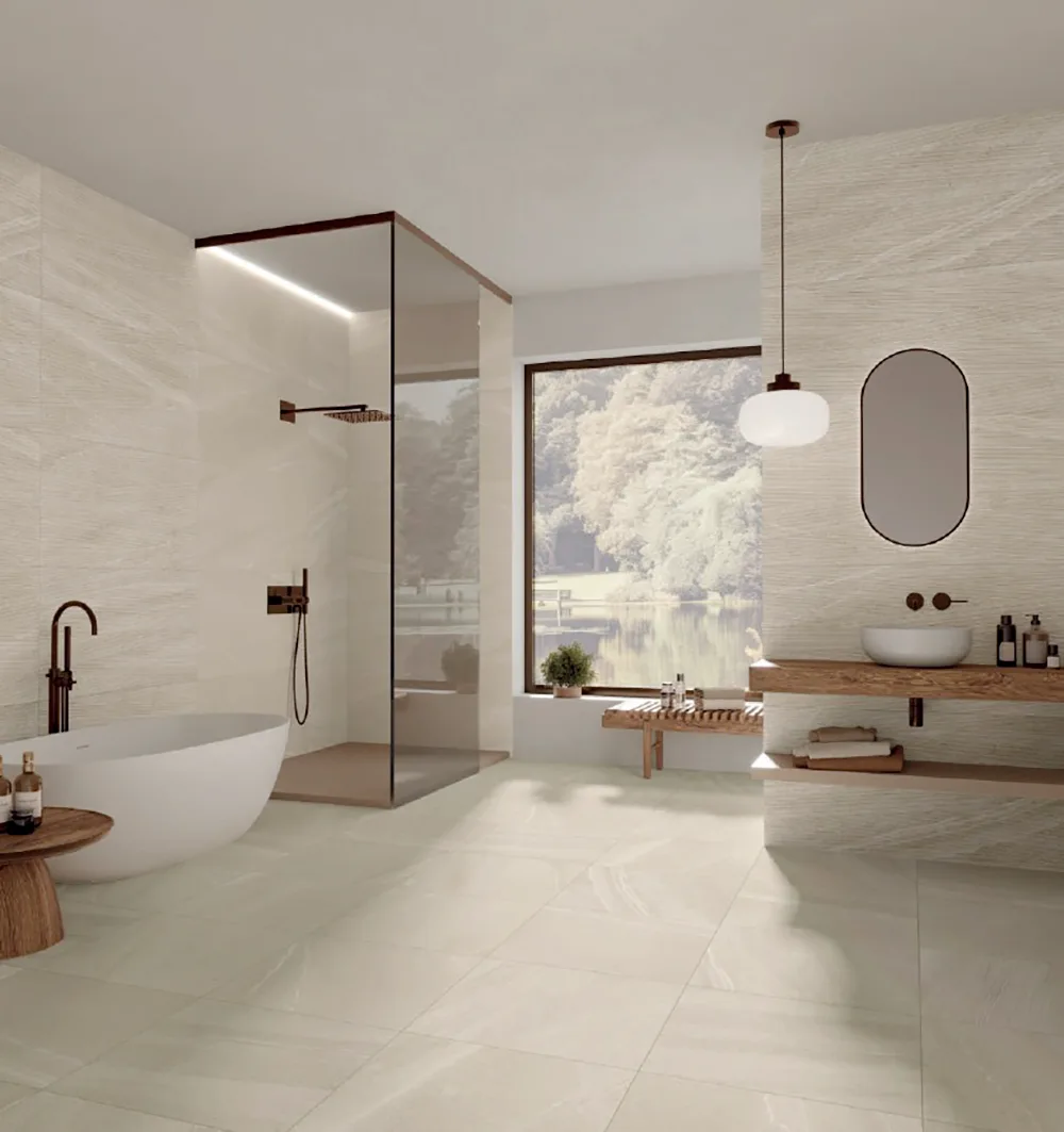 Docks porcelain wood look tile in Beige and White, 24x48 size with R10/R11 finish