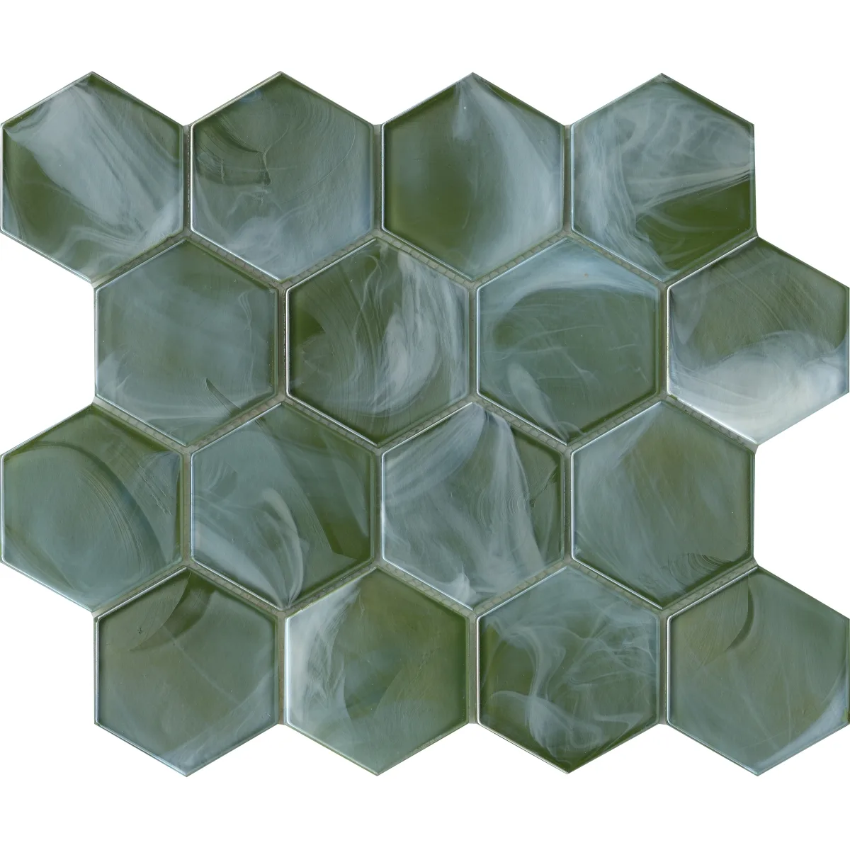 Splash 3in Hex Gloss Mosaic Moss 11x13
