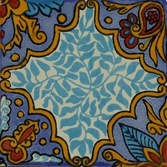L28 Turquoise Floral Talavera Tile 4x4 ceramic glazed tile with floral design