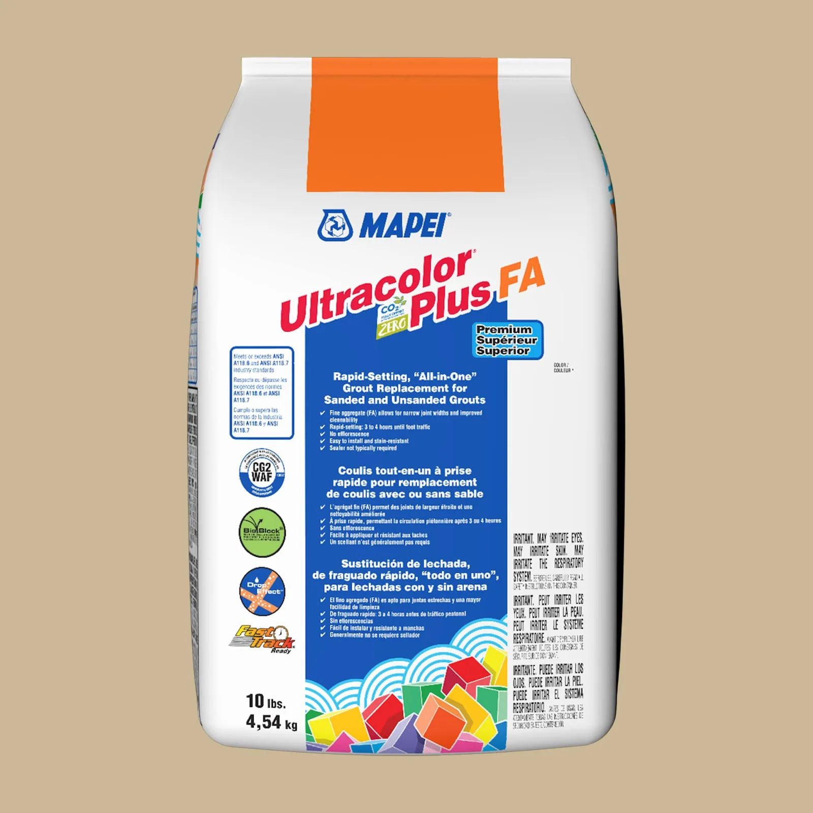 Mapei Ultracolor Plus FA Harvest Grout 10-lb bag in a warm brown color, perfect for enhancing tile projects.