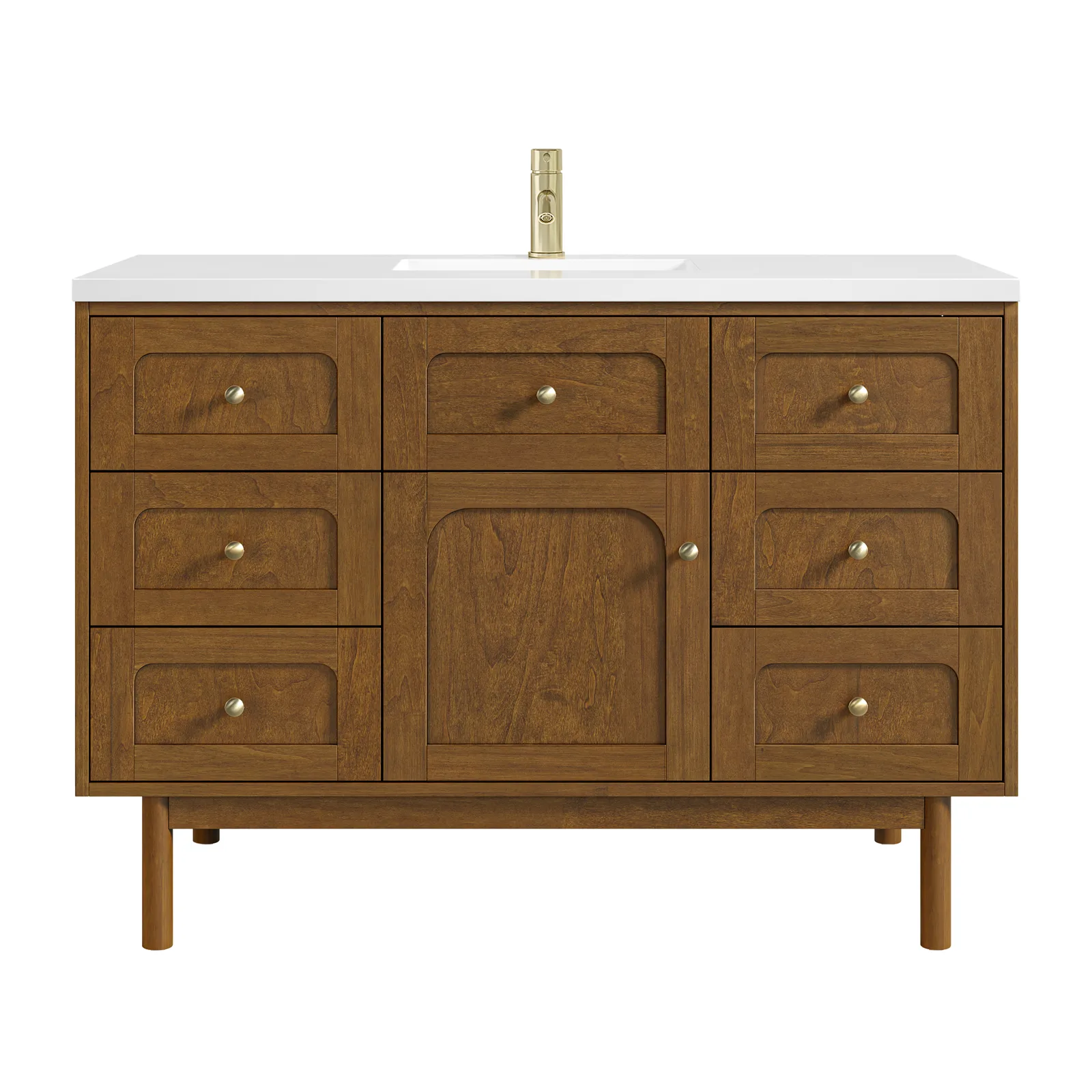 Laurent 48" Vanity in Light Natural Oak with Champagne Brass hardware made of ash and poplar