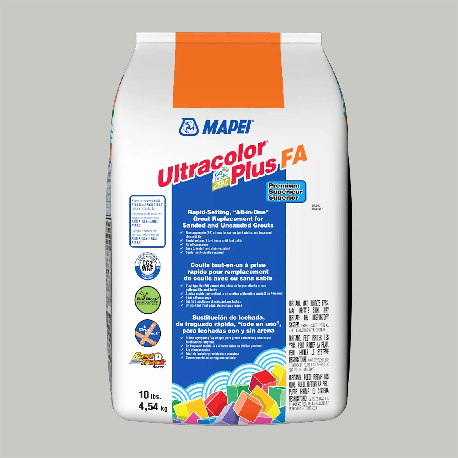 Mapei Ultracolor Plus FA Warm Gray Grout 10-lb bag, all-in-one formula for durable tile finishes