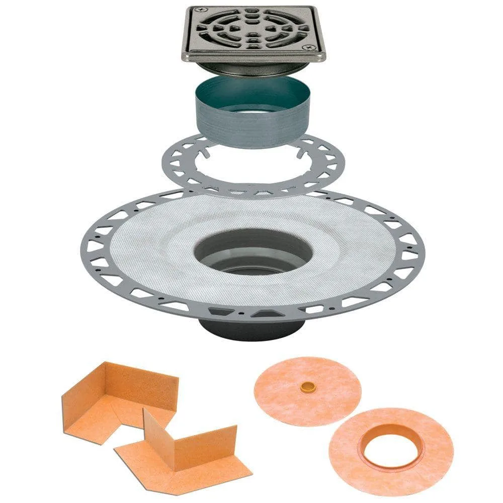 Schluter Kerdi-Drain 4 in. x 4 in. PVC Drain Kit in Stainless Steel KD2/PVC/E, modern shower drain