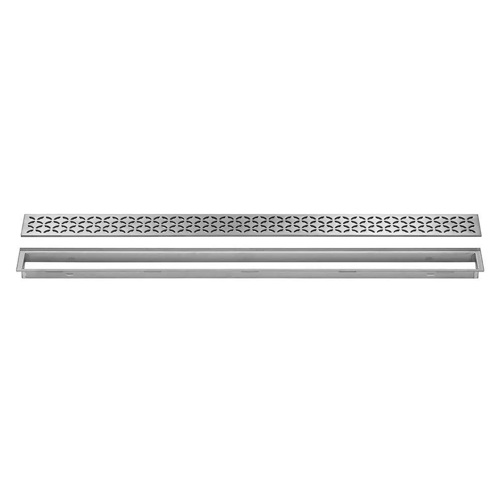 Schluter Kerdi-Line Floral Grate Assembly in brushed stainless steel, 27-9/16 in. size, designed for modern shower systems