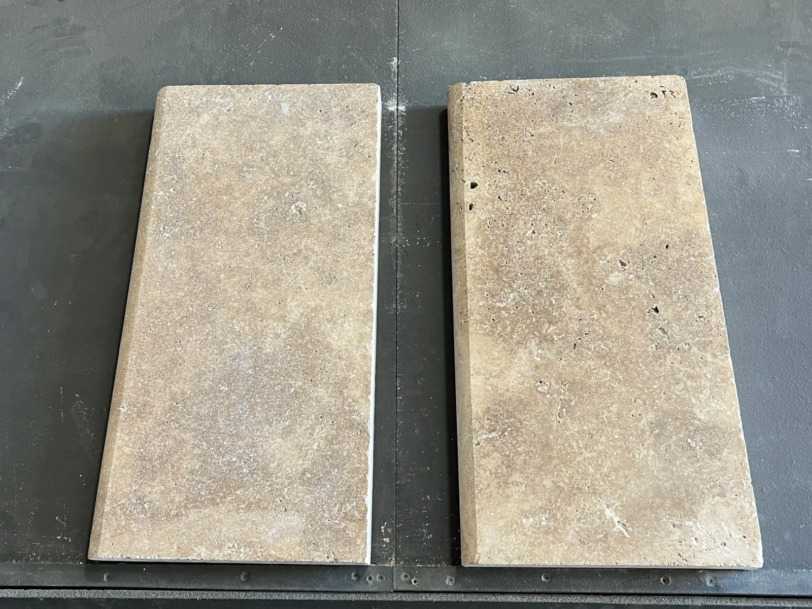 Walnut Travertine Pool Coping 12x24 tumbled finish travertine with bullnose edge
