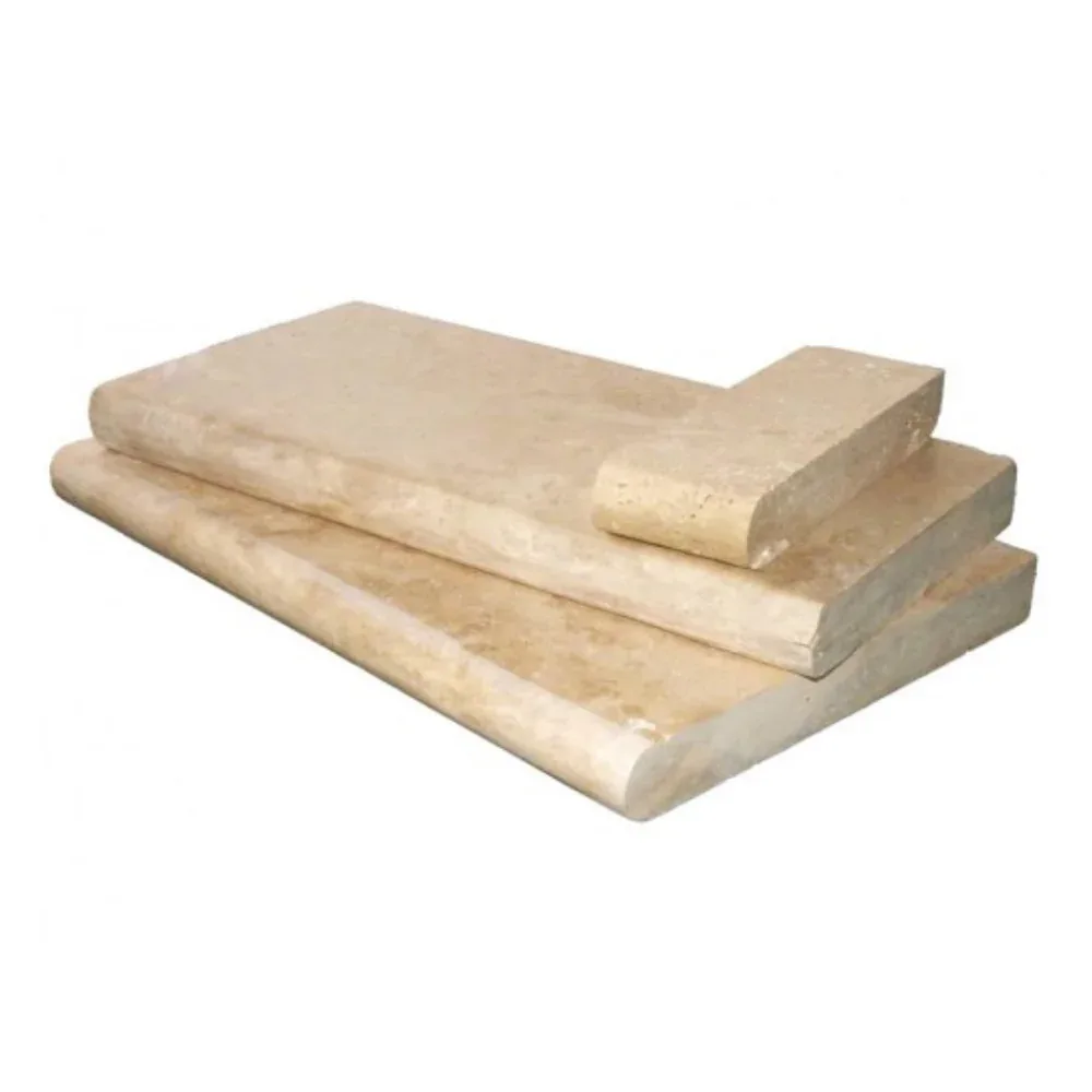 Ivory Travertine Pool Coping - 12x24 tumbled finish travertine