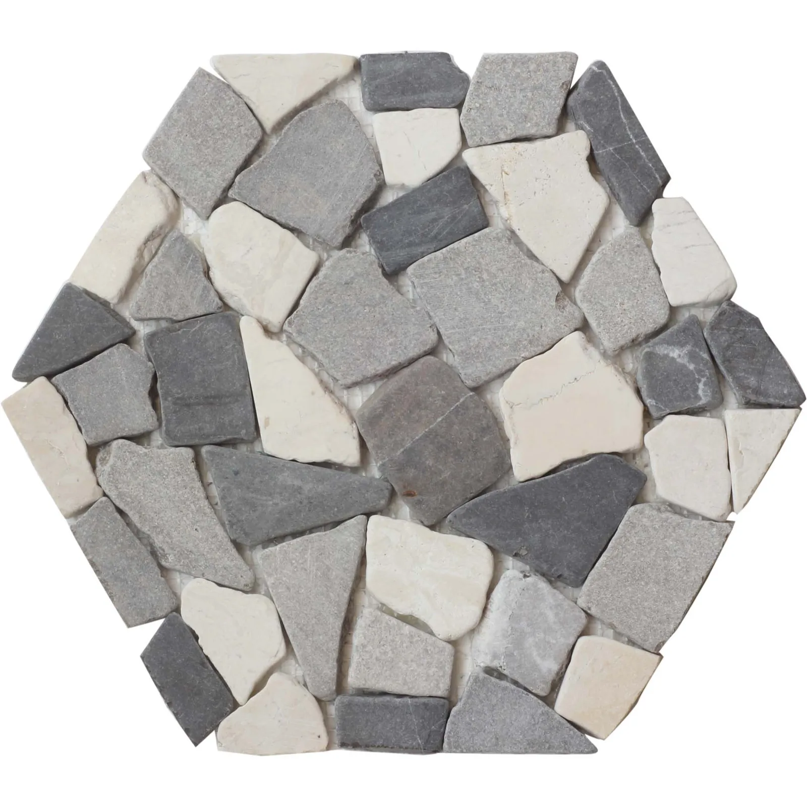 White & Light Grey Honeycomb Pebble Mosaic
