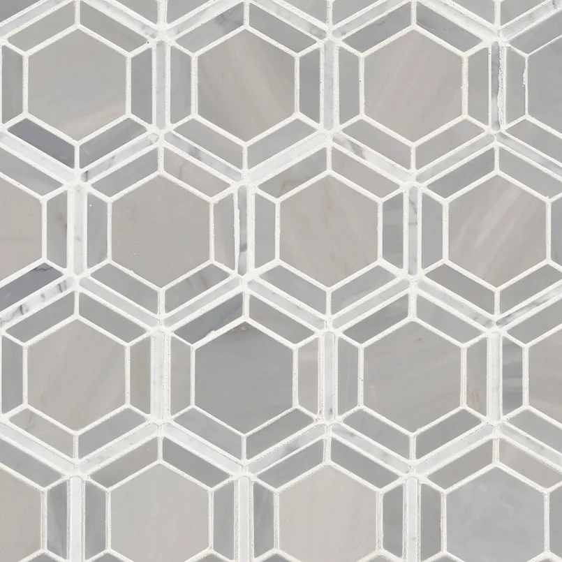 Hexagono Grigio polished mosaic tile, grey color, 3/8 inch thickness, MSI Surfaces