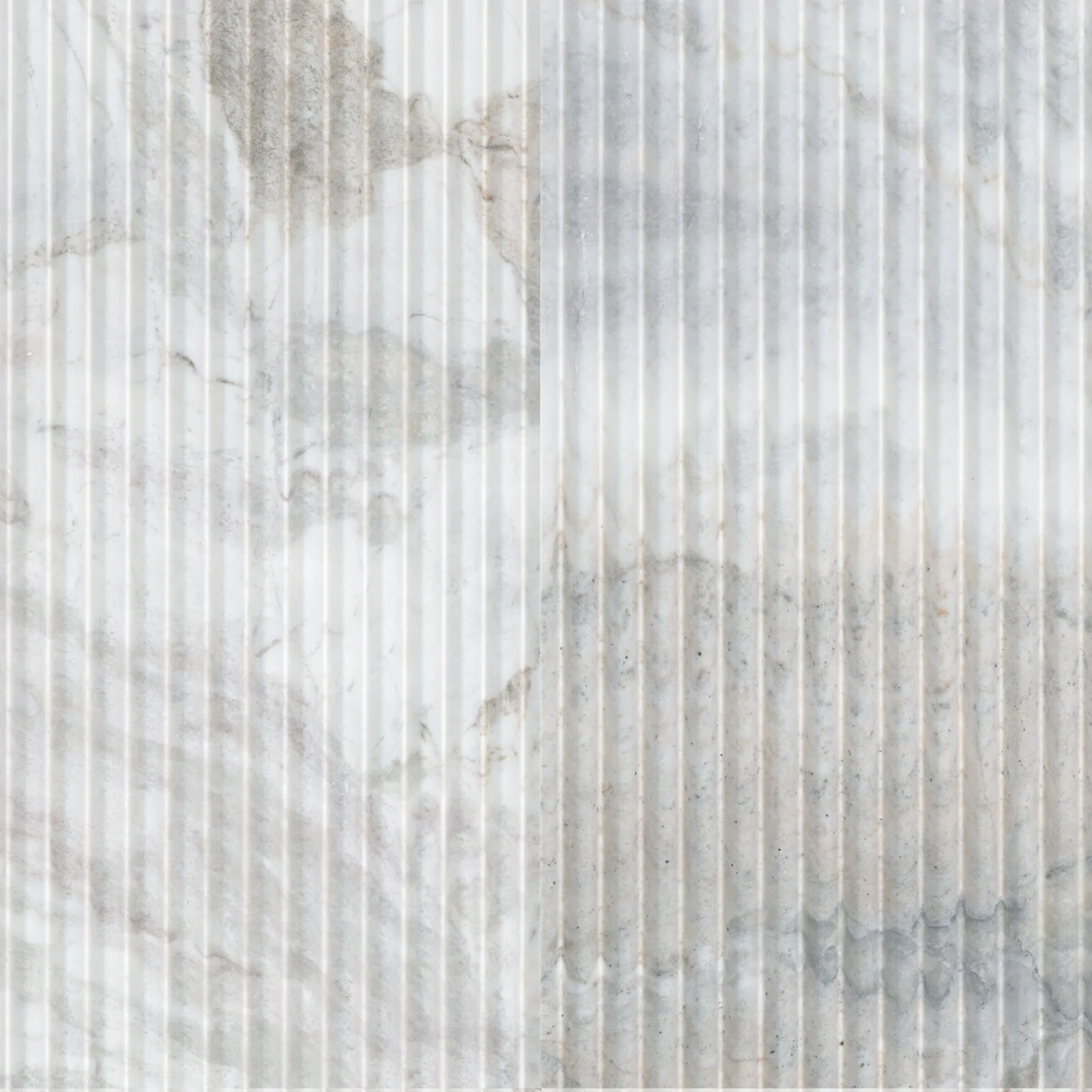 Arabescato Venato Valentino Fluto fluted tile in warm white color, honed finish, size 12x24, made of marble