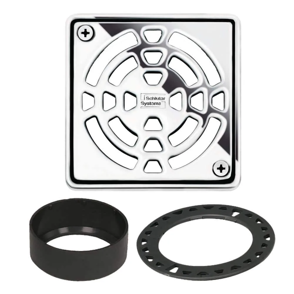 Schluter Kerdi-Drain 4 in. Chrome Drain Grate KD4GRKEP, polished chrome finish, 4-inch size, designed for modern shower systems