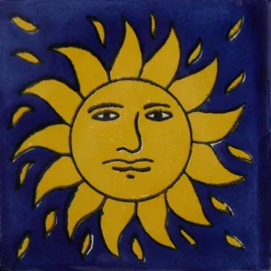 L03M - Yellow Blue Sun Man Talavera Tile
