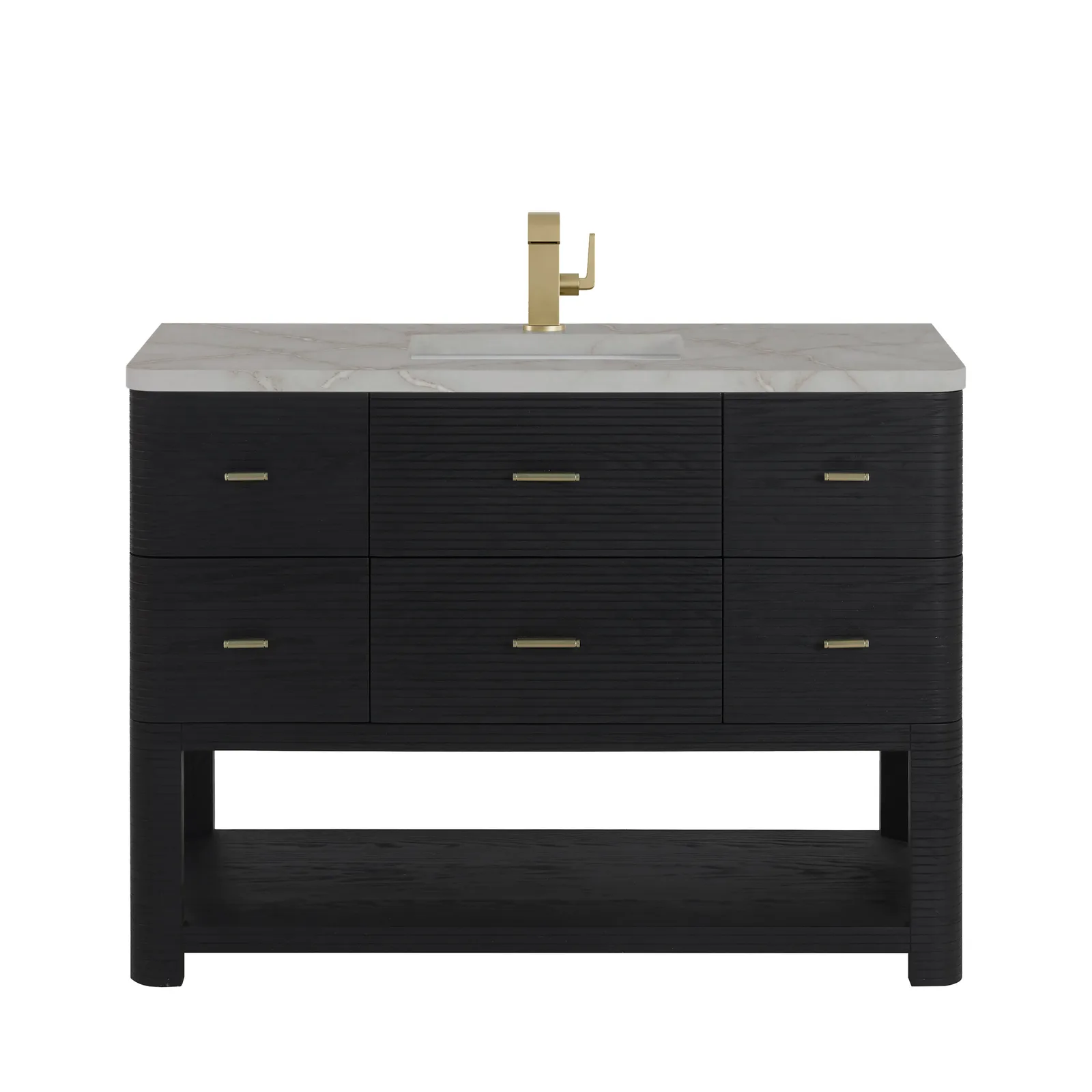 Lucian 48" Vanity in Pebble Oak finish with Victorian Silver Silestone countertop and undermount porcelain sink