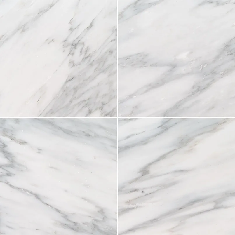 Arabescato Carrara Natural Stone Tile in white with gray veining, available in multiple sizes and finishes