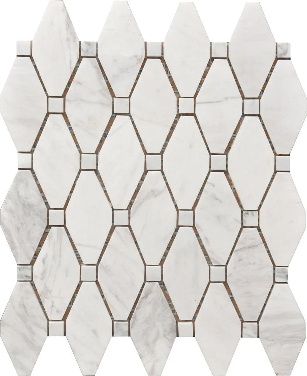 Large Marble Rhombus Mosaic Tile in natural stone and glass, 12x12 size, elegant pattern for stylish interiors