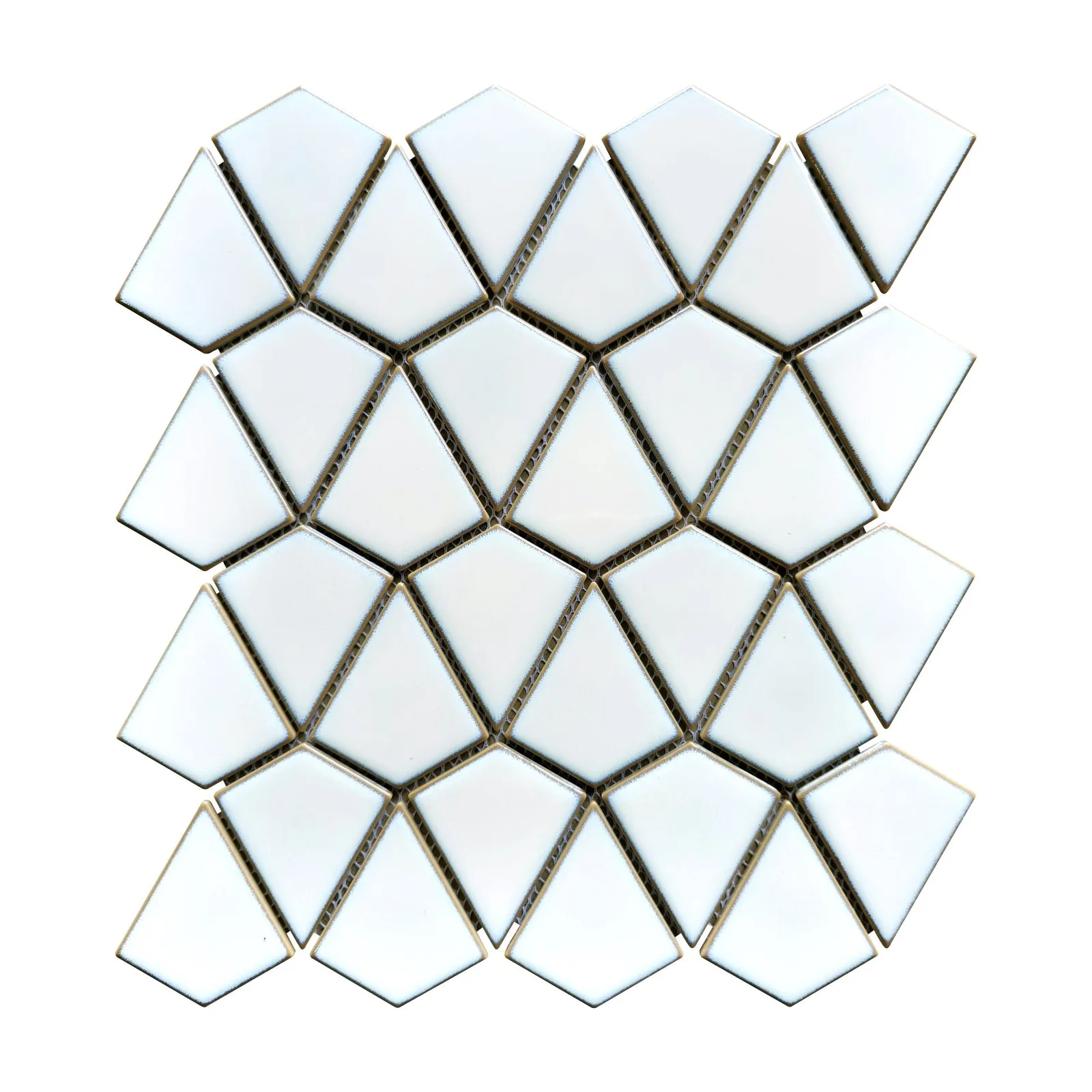 Shapes Dragonscale Mosaics in Aged White, White, and Cobalt Blue, Matte finish, Porcelain material, 10.6x11.9 inches