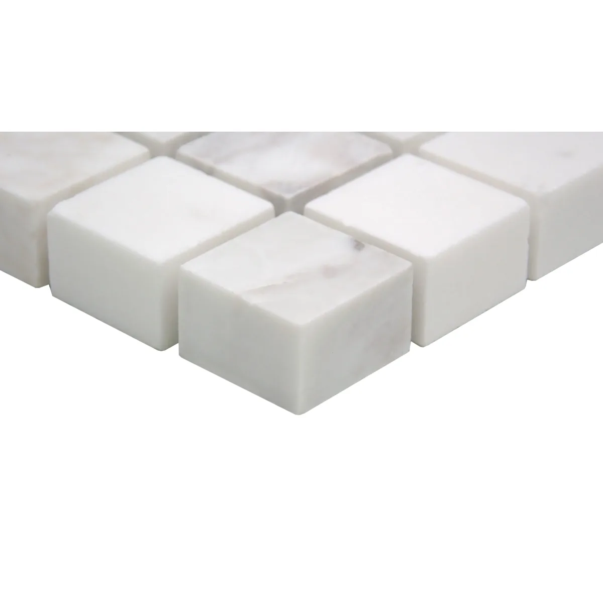 Calacata Honed Mosaic Tile in Illusion color, marble material, sizes 6x12 and 1x1/12x12, square shape, honed finish