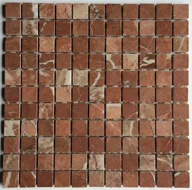Rojo Alicante Marble Mosaic in tumbled and polished finish, natural marble, elegant design