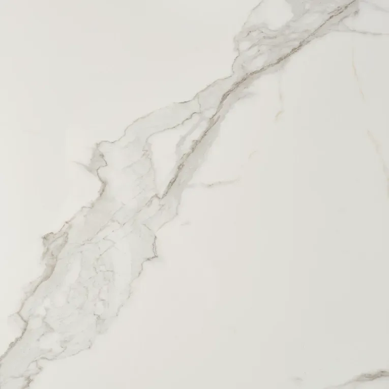 Della Terra Marvel Calacatta Extra Polished Porcelain Slab, white and grey veining, 12mm thickness