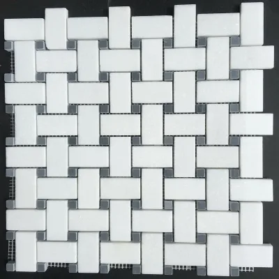 Thassos White & Blue Grey Marble Mosaic Tile, polished finish, natural marble, elegant design