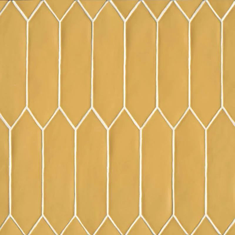 Golden ceramic backsplash & wall tile in matte finish, size 3x12 and 0.5x8, picket shape, ideal for walls and shower walls.
