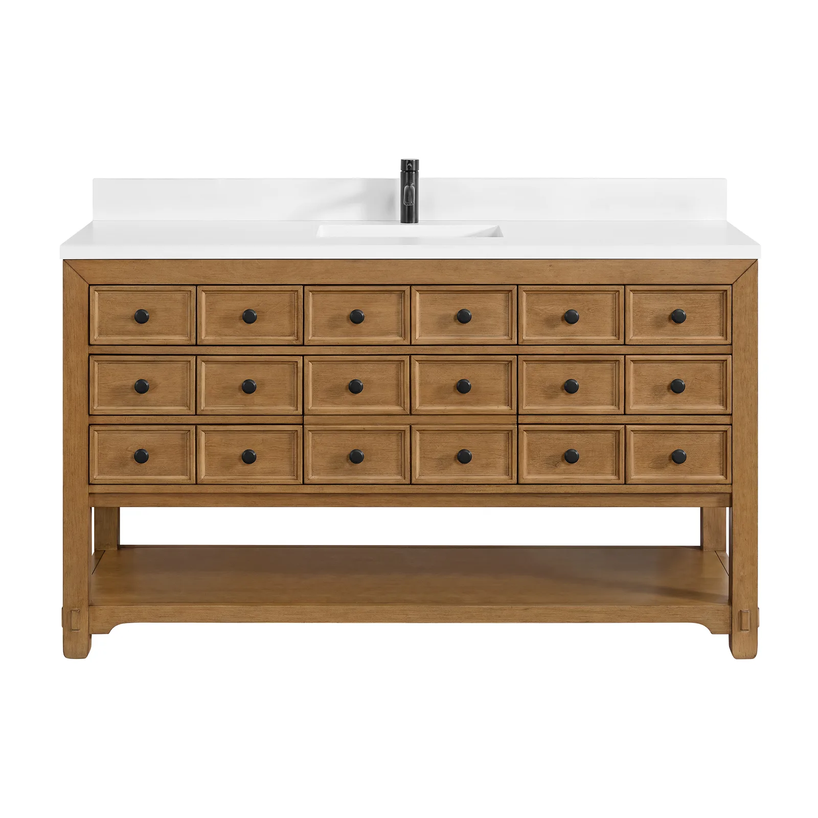 Malibu 60" Vanity Amber Birch finish with Silestone countertop and undermount sink, made of poplar wood