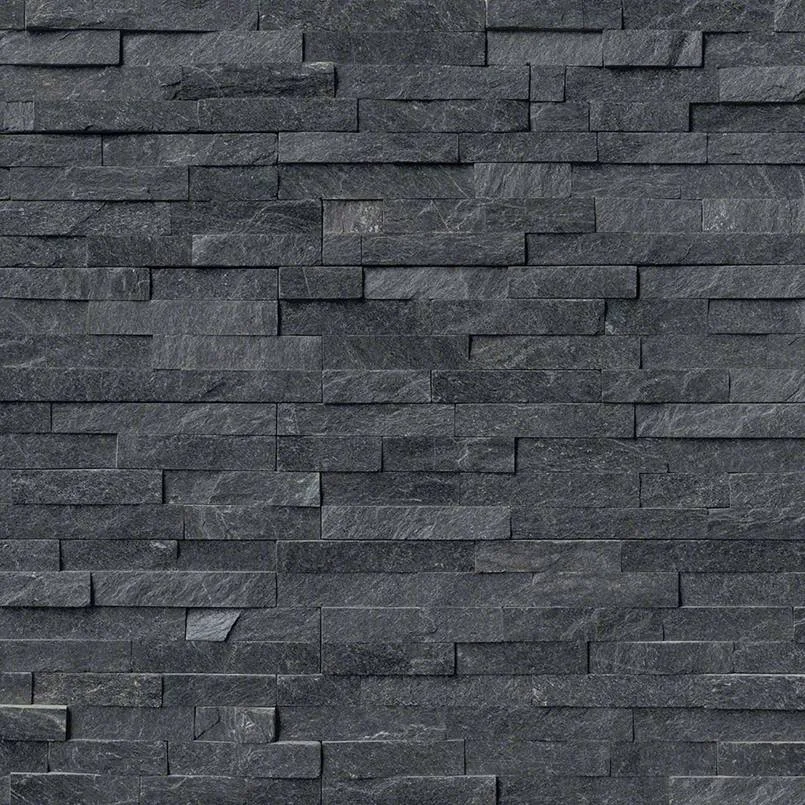 Coal Canyon Panel in black splitface finish, size 6x24 inches, made of stacked stone material