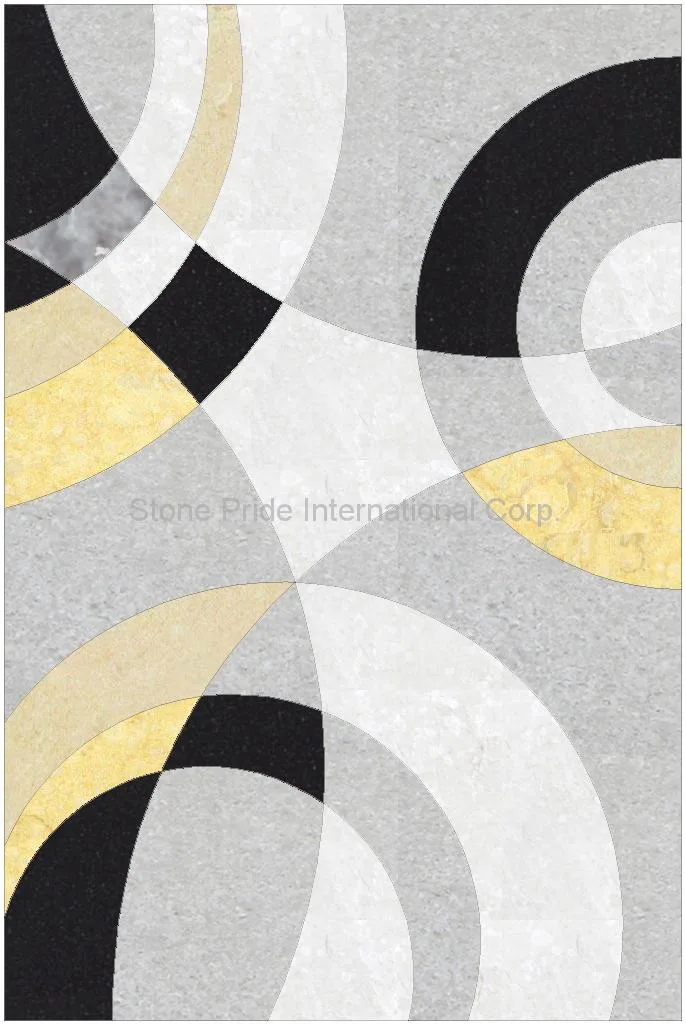 Skyla Marble Medallion in soft hues and intricate patterns, aluminum-backed waterjet cut marble