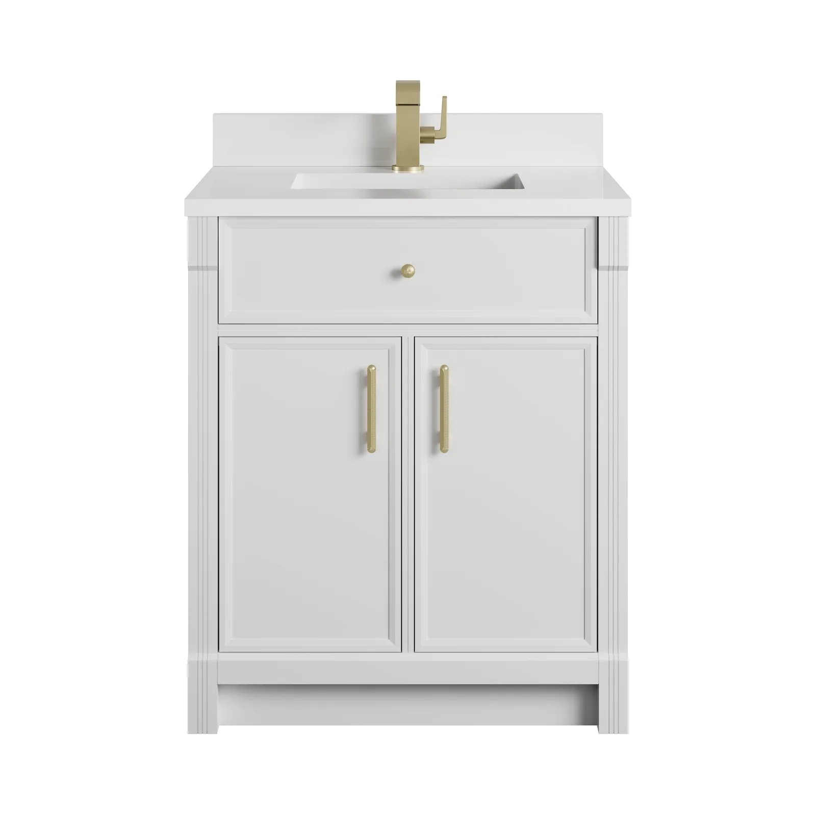 Bellshire 30" Vanity in Honey Oak and Bright White finish with poplar material and porcelain sink