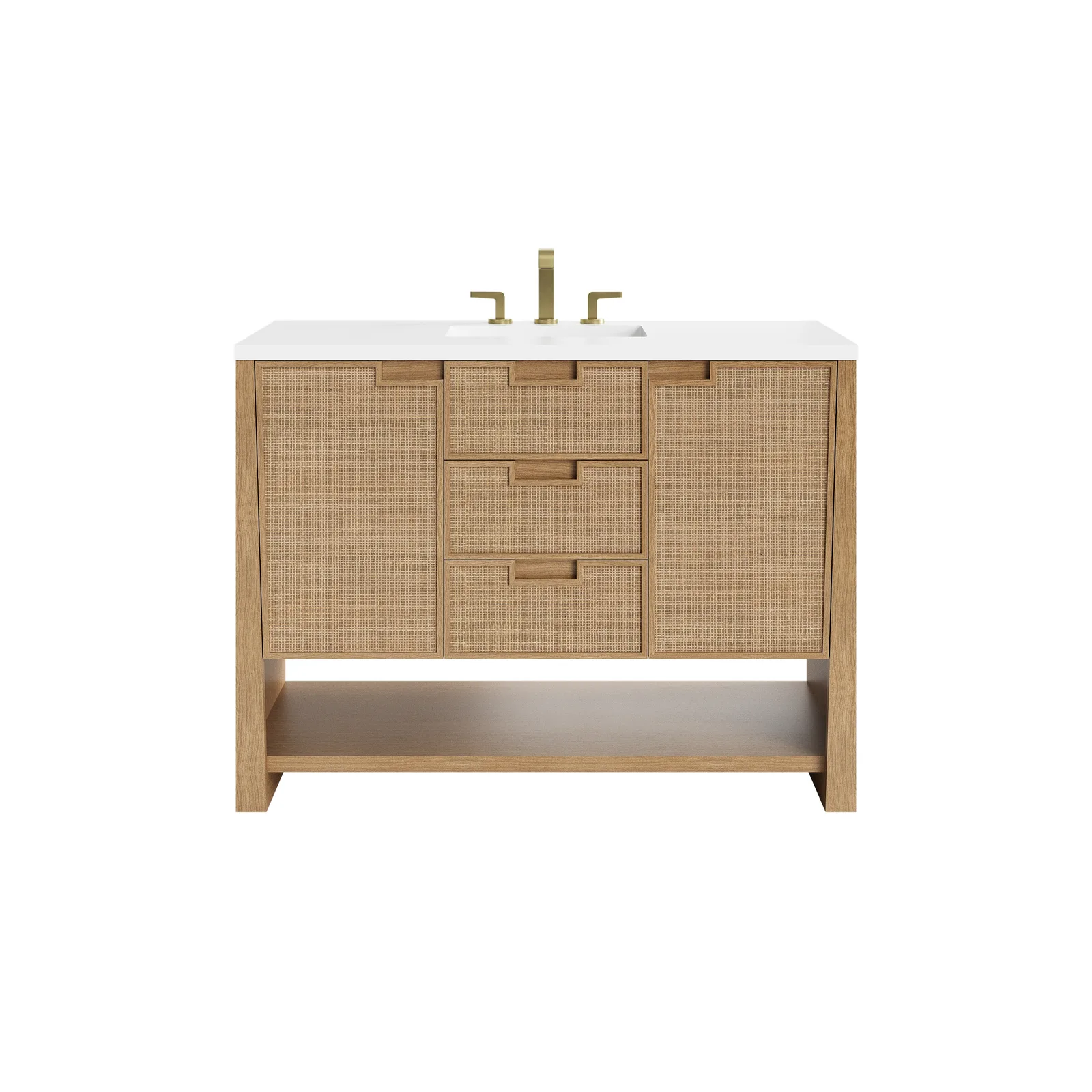 Solene 48" Vanity in Seaside Oak, White Oak and Natural Cane material, modern design