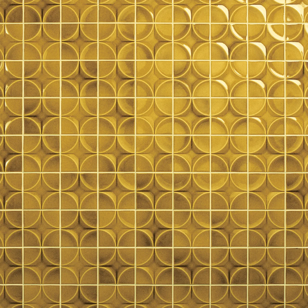 Daltile Contempee Marigold 4x4 glossy ceramic tile in vibrant marigold color, square shape, wall body material
