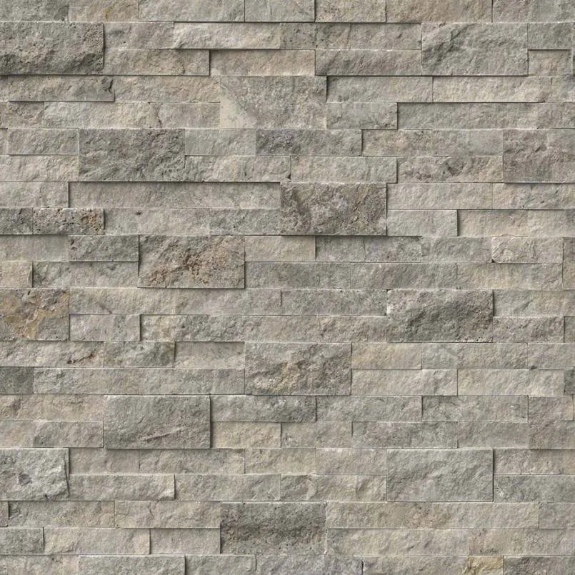 Silver Travertine Panel in light gray color with split face finish, sizes 6x24 and 9x24, made from natural stone
