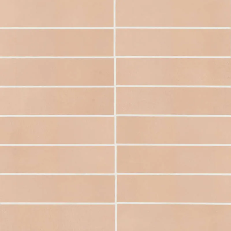 Rose porcelain tile in matte finish, available in sizes 3x24, 12x24, and 24x48, perfect for floors and walls