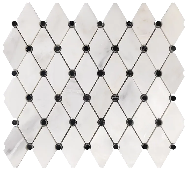 Fishing Net Oriental White W Black Dot Marble Mosaic Tile 13-1/2x11-3/4 Polished Finish