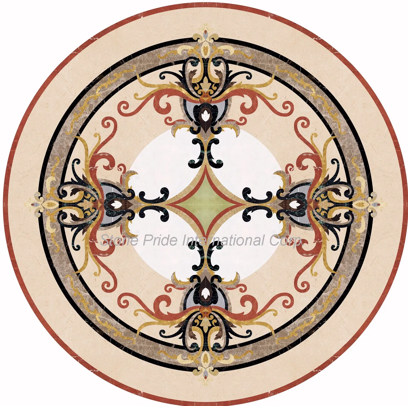 Monroe Marble Medallion in a blend of rich colors and intricate designs, crafted from waterjet marble with aluminum backing