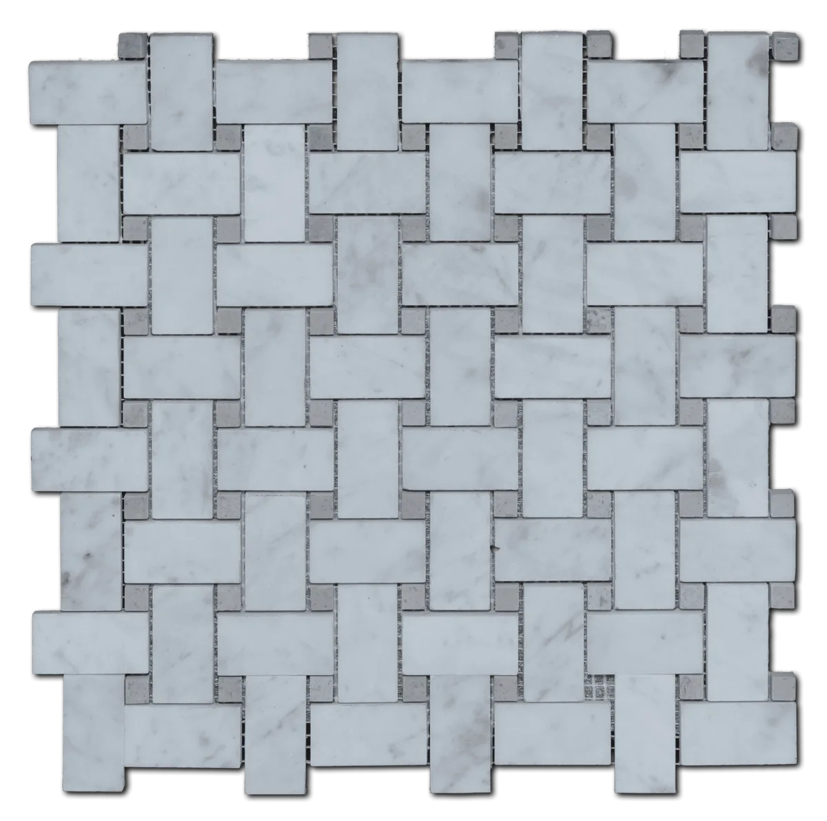 Carrara White With Sandy Beige Dot Basketweave Mosaic tile, marble, honed and polished finish, 3/8 inch thickness
