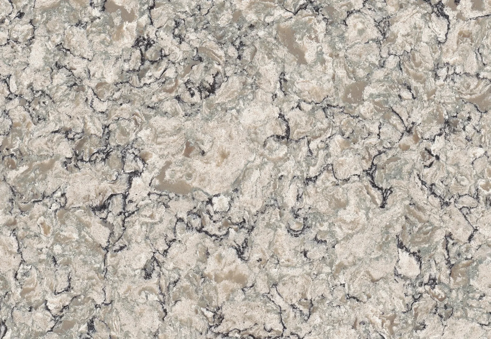 Praa Sands quartz countertop in polished finish, 132" x 65.5", featuring a stone look in a warm, sandy color