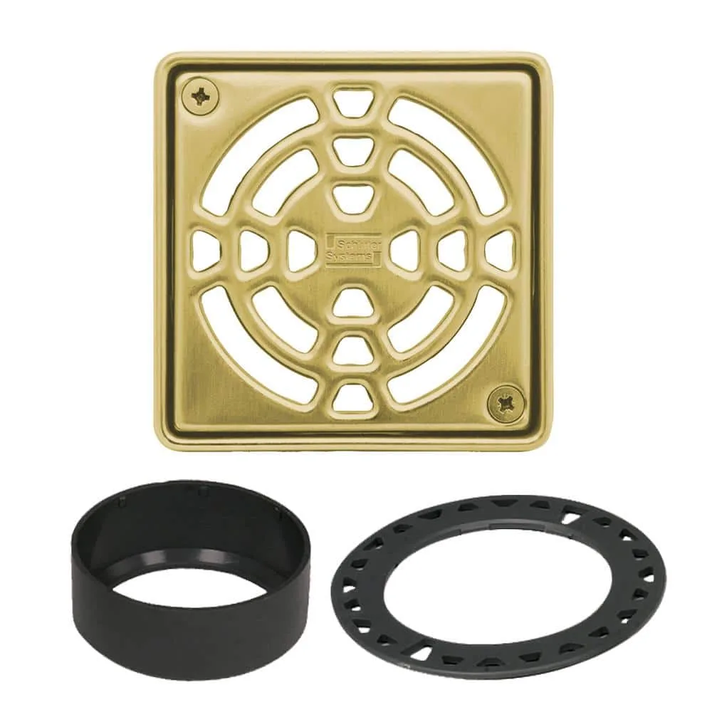 Schluter Kerdi-Drain 4 in. Classic Gold Drain Grate KD4GRKECG, classic gold finish, shower drain grate