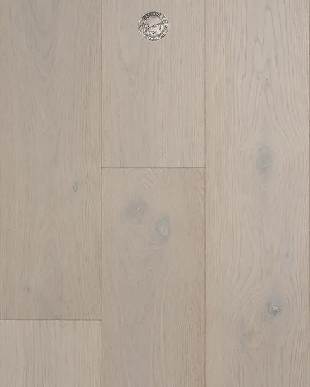 Lugano European Oak Engineered Hardwood Flooring in Bella color, 9/16 inch thickness, featuring a polyurethane finish