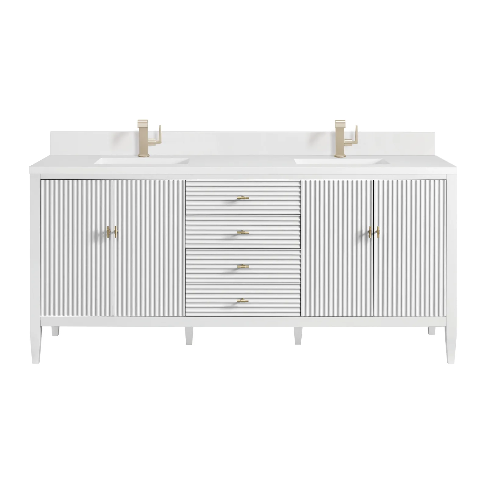 Myrrin 72.0" Double Vanity in Carbon Oak with undermount porcelain sinks and fluted detailing