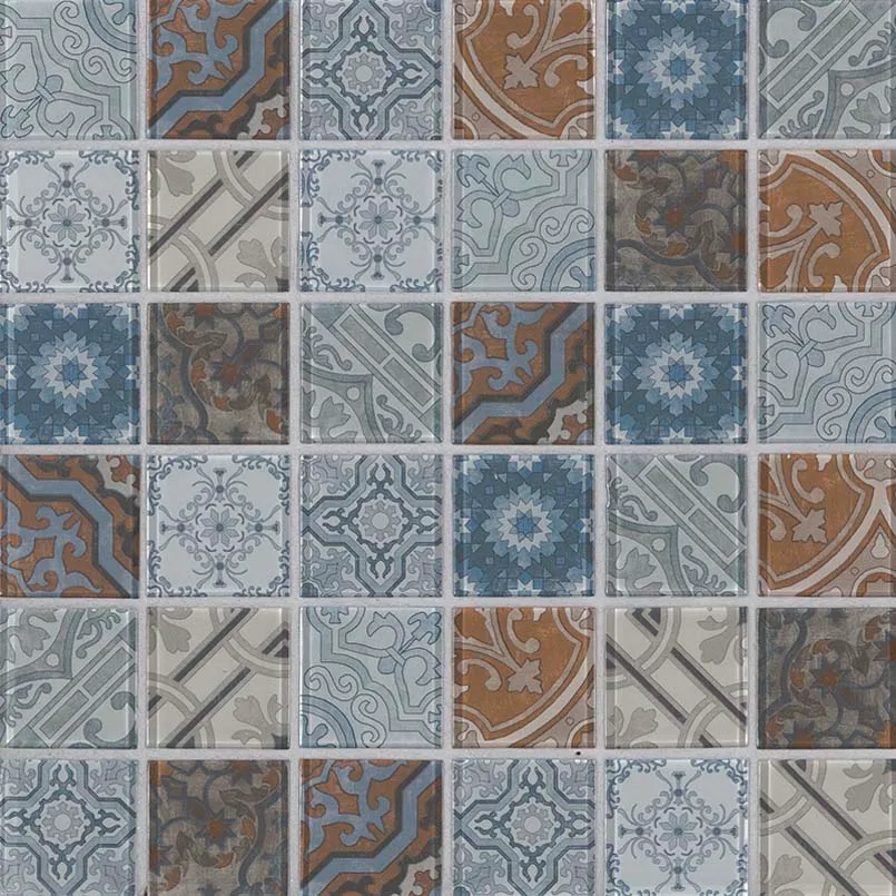Pasadena multicolor glass mosaic tile 2x2 inches, 1/4 inch thick, ideal for walls and backsplashes, MSI Surfaces