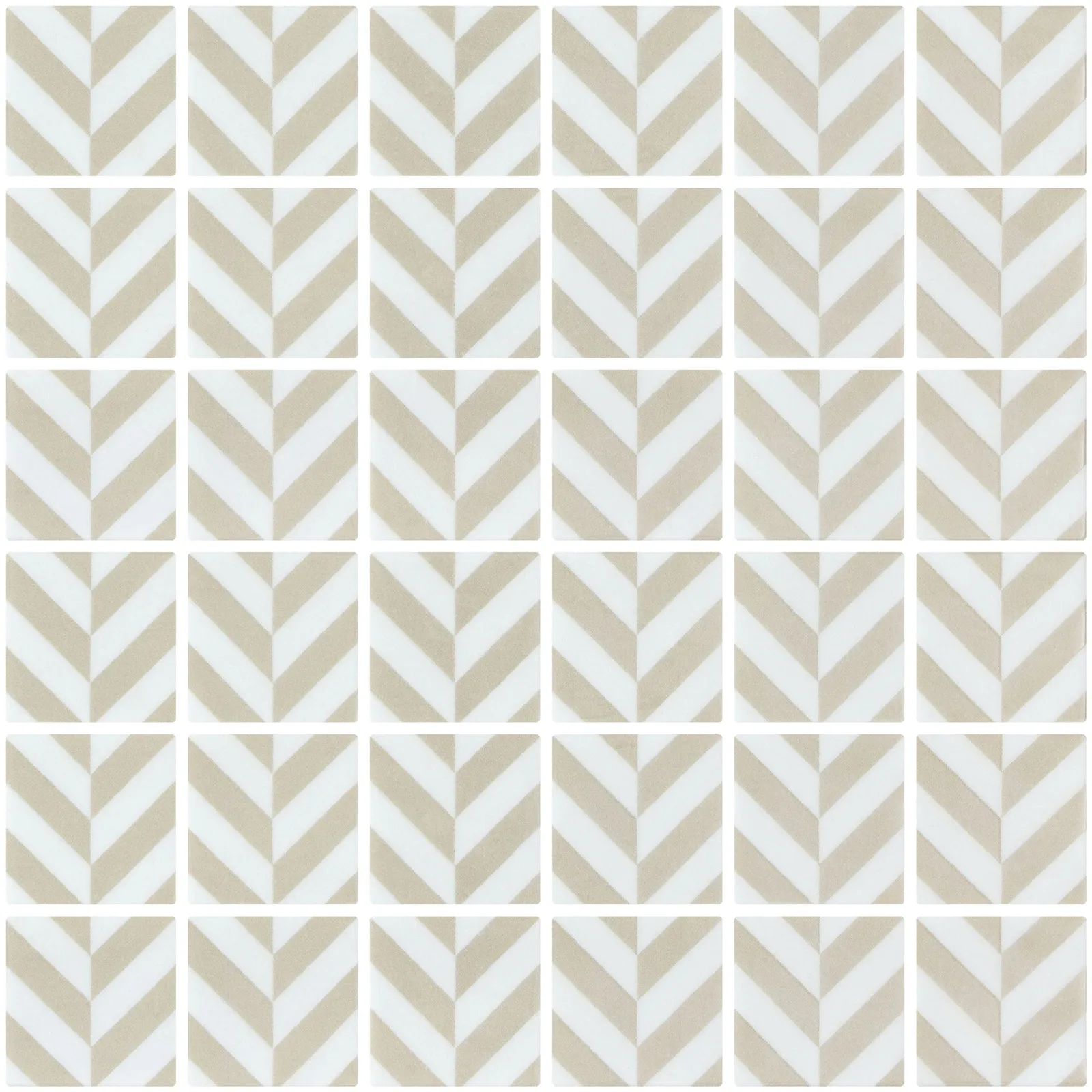 Onix Glass - Icon Penta Chevron Mosaic Tile in Beige and Light Grey, 2x2 inches, glass material, matte-gloss finish