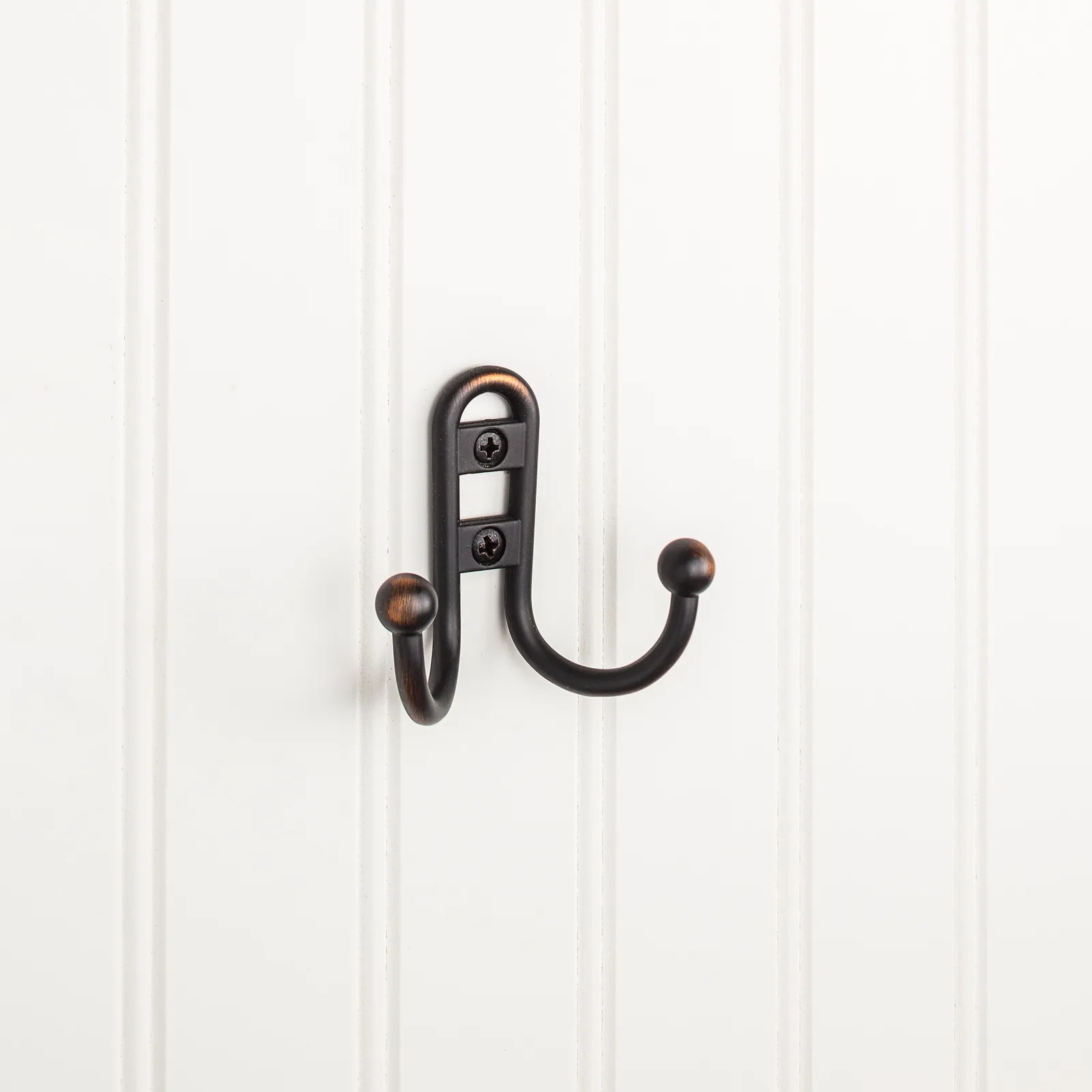 2-9/16" Double Zinc Wall Mount Hook in brushed oil rubbed bronze finish, decorative hardware for home organization