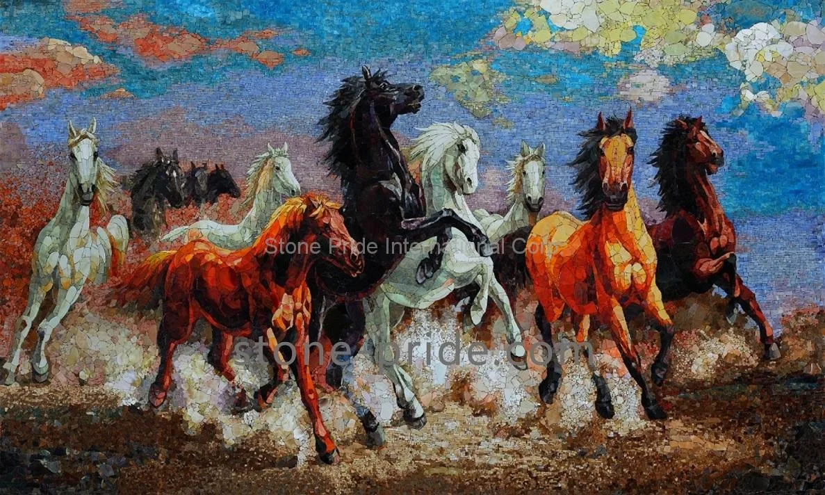 Running Horses Glass Mosaic Mural