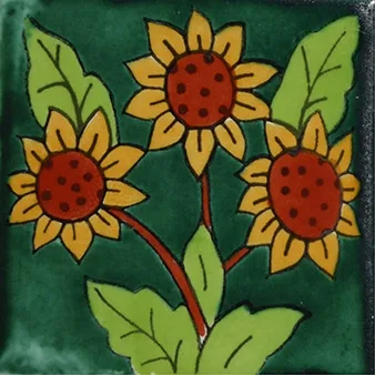 L45 Sunflower Family Talavera Tile 4x4 glazed ceramic tile with sunflower design