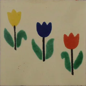 L40 Tulips Cascade Talavera Tile, glazed ceramic, 4" x 4" size, featuring vibrant tulip design