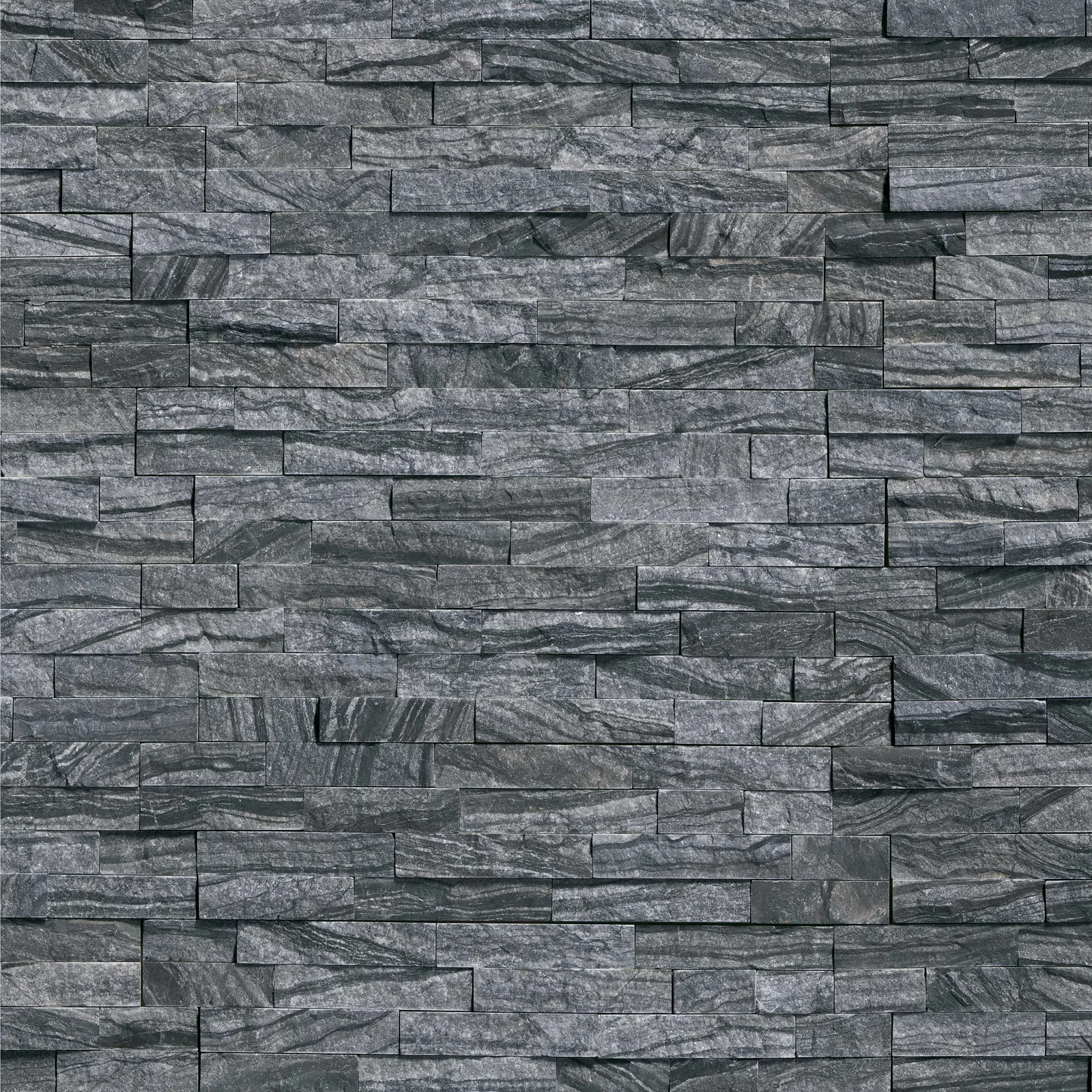 Glacial Black Panel 6x24 Split Face Stacked Stone in black color, perfect for accent walls and backsplashes.